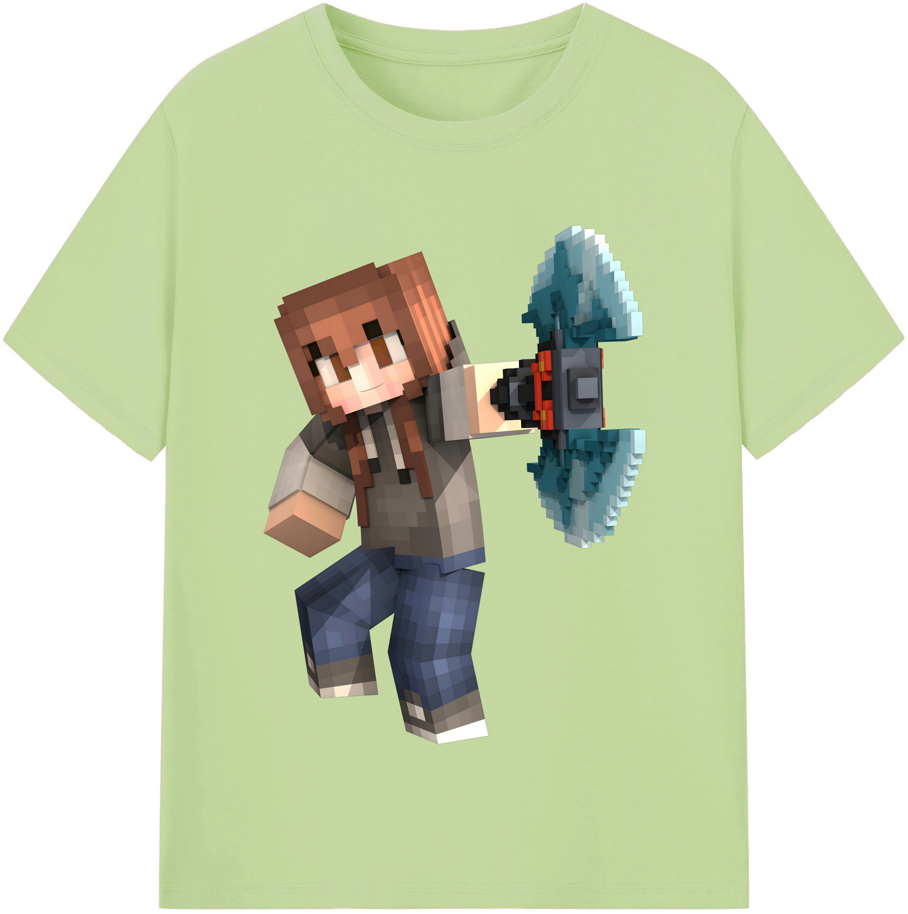 （画像用） マインクラフト ブロックの世界 Minecraft MC Block world 綿100％半袖Tシャツ（フロントプリント）